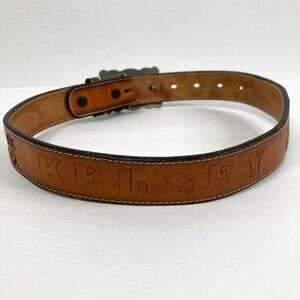 Double S Belt Collection Leather "Kelsey" Cowgirl Silver Horse Buckle Girl Sz 24